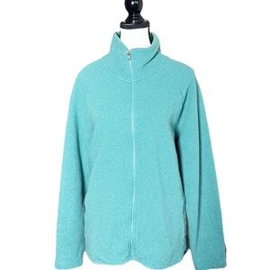 L.L.Bean Full-Zip Mockneck Jacket XL Aqua Lakewashed Double-Knit Ribbed Sweater